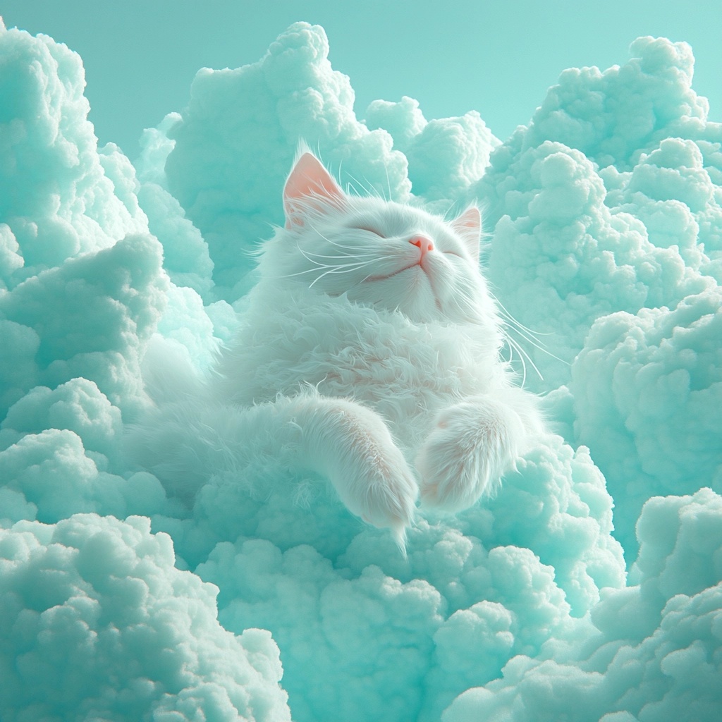 Dreamy Sky Cat: Ethereal Floating Fantasy Art