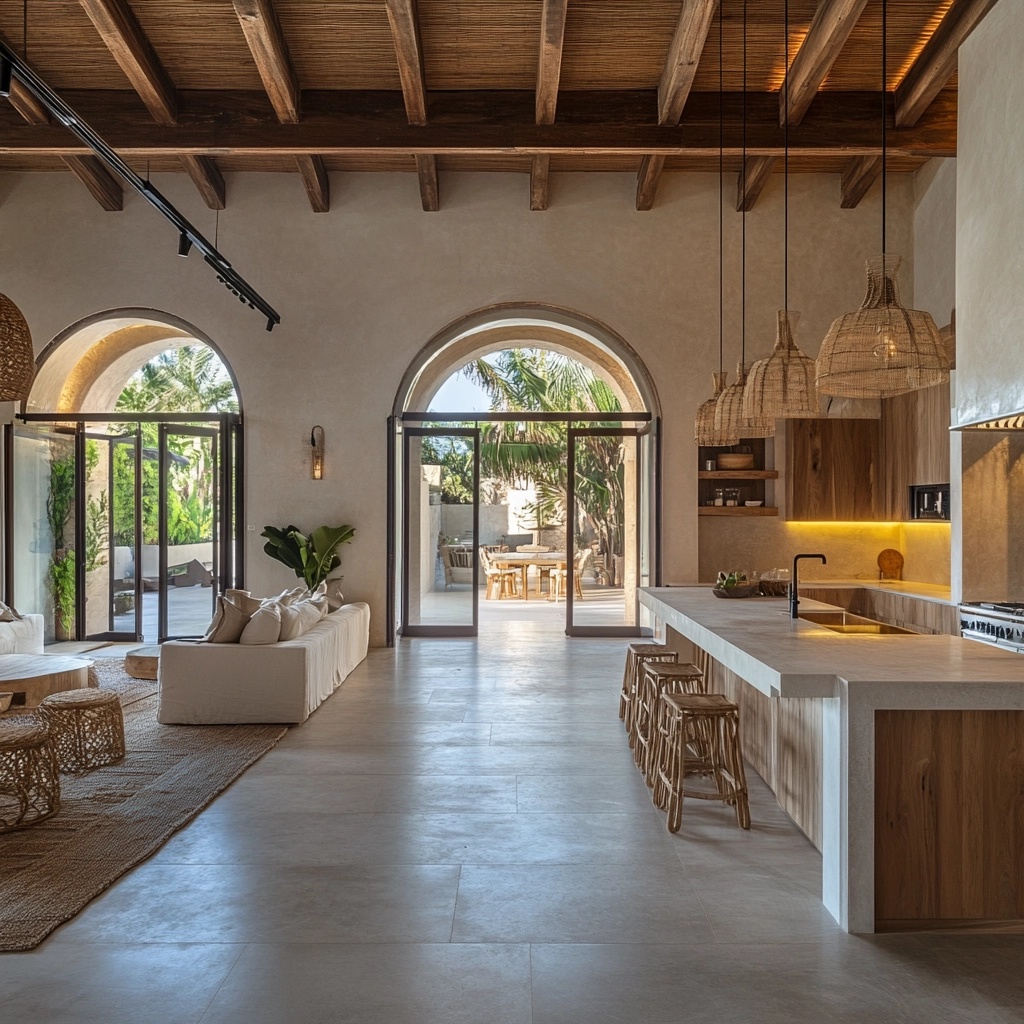 Elegant Villa Foyer with Stylish Kitchen & Seating