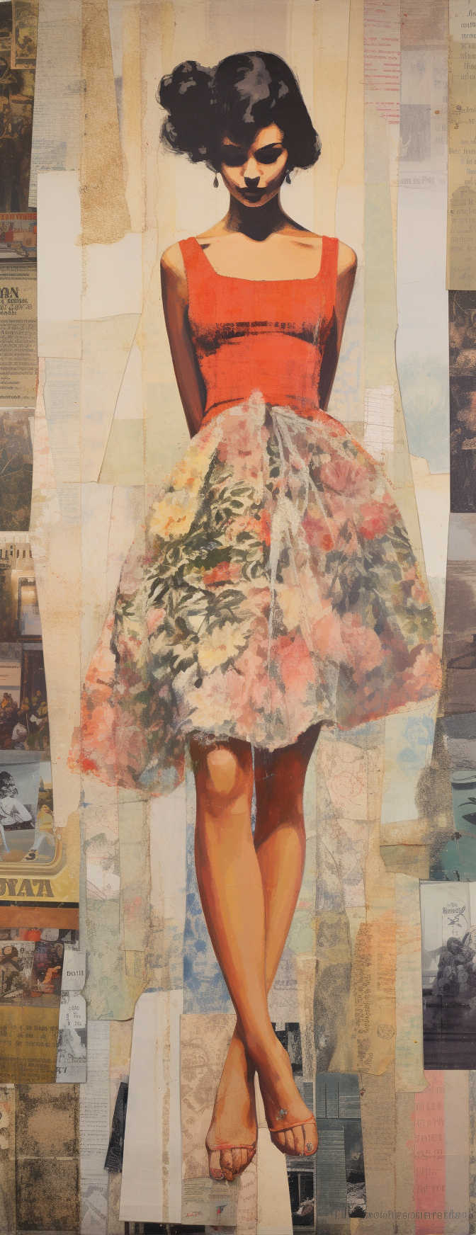 Vintage-inspired Mixed Media: 1950s Woman in Newspaper Print