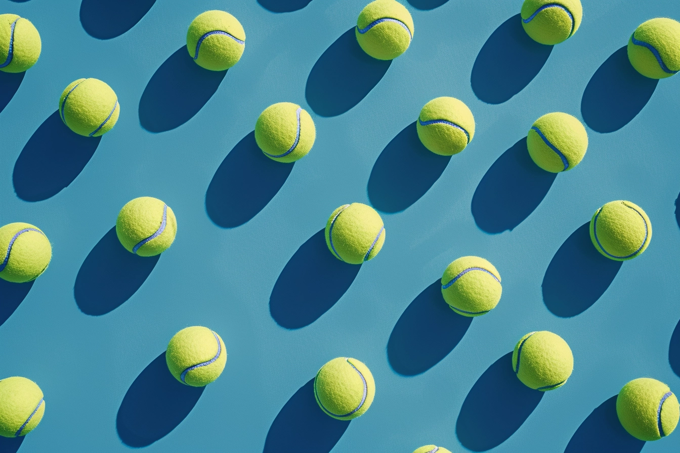 Vibrant Risograph Tennis Ball Pattern: 3D Shadow Play