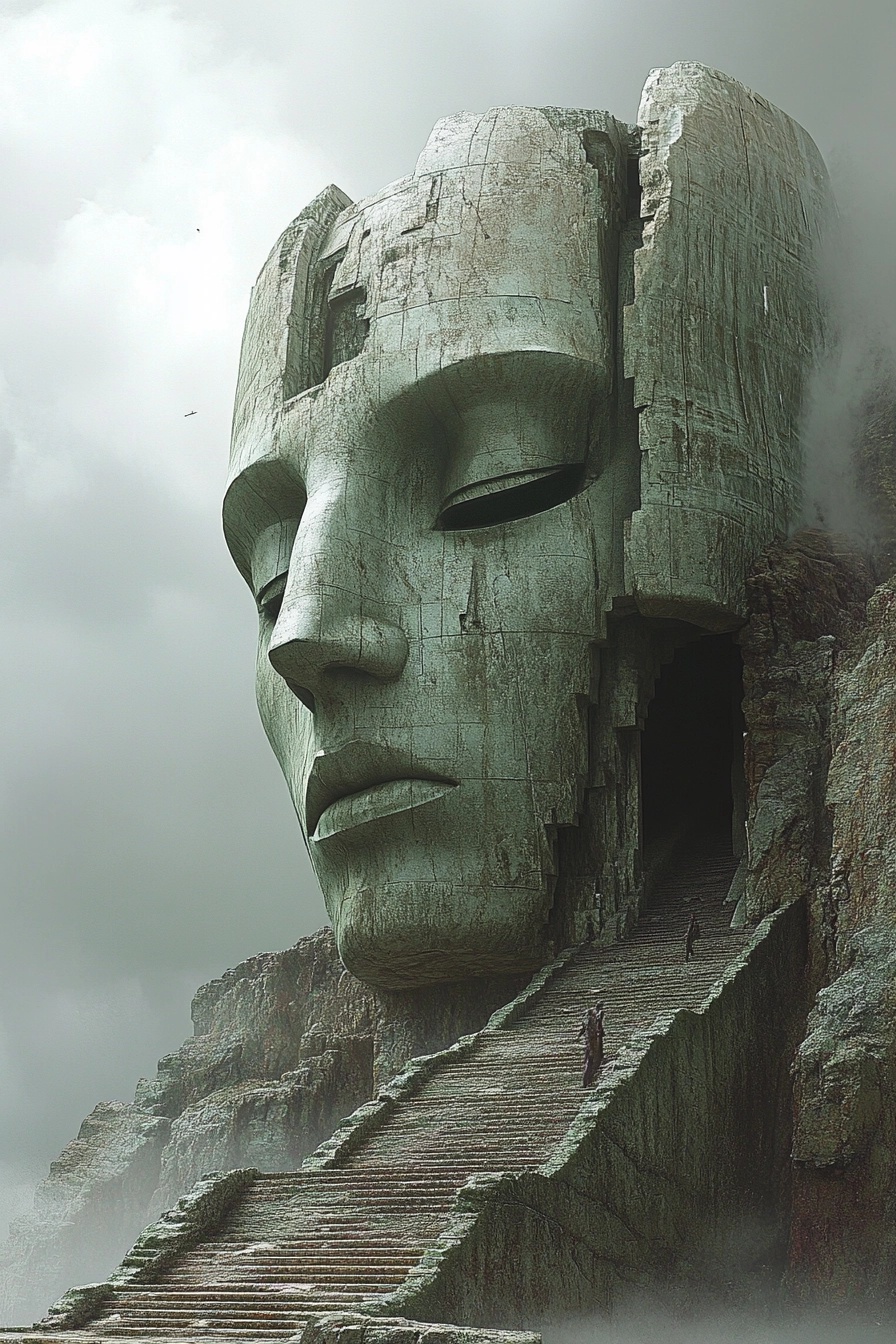 Fantasy Giant Head Sculpture in Beksiński Style