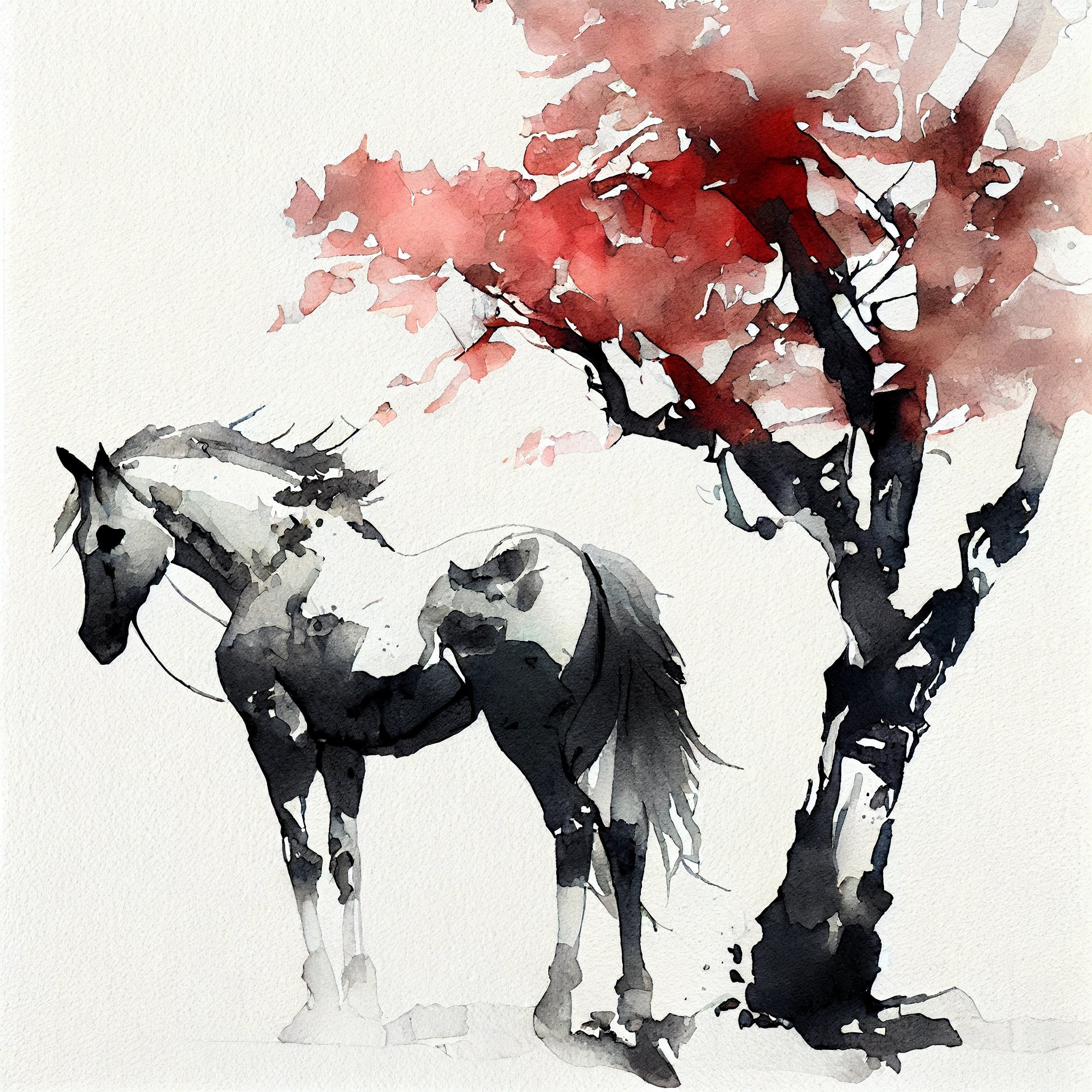 Vectorized RTX Watercolor Horse & Tree Art by Yoji Shinkawa