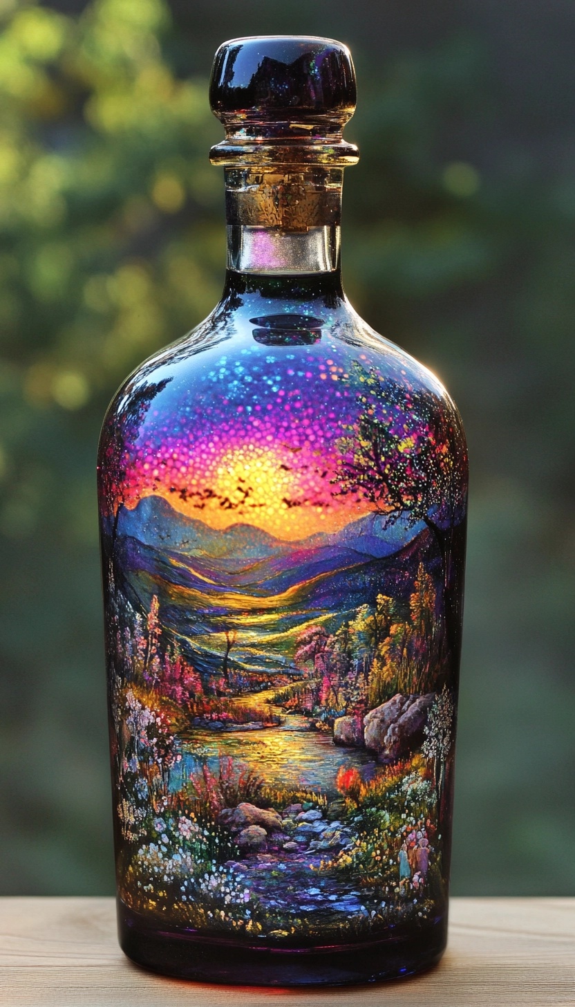 Rare Vintage Prismatic Pointillism Glass Bottle