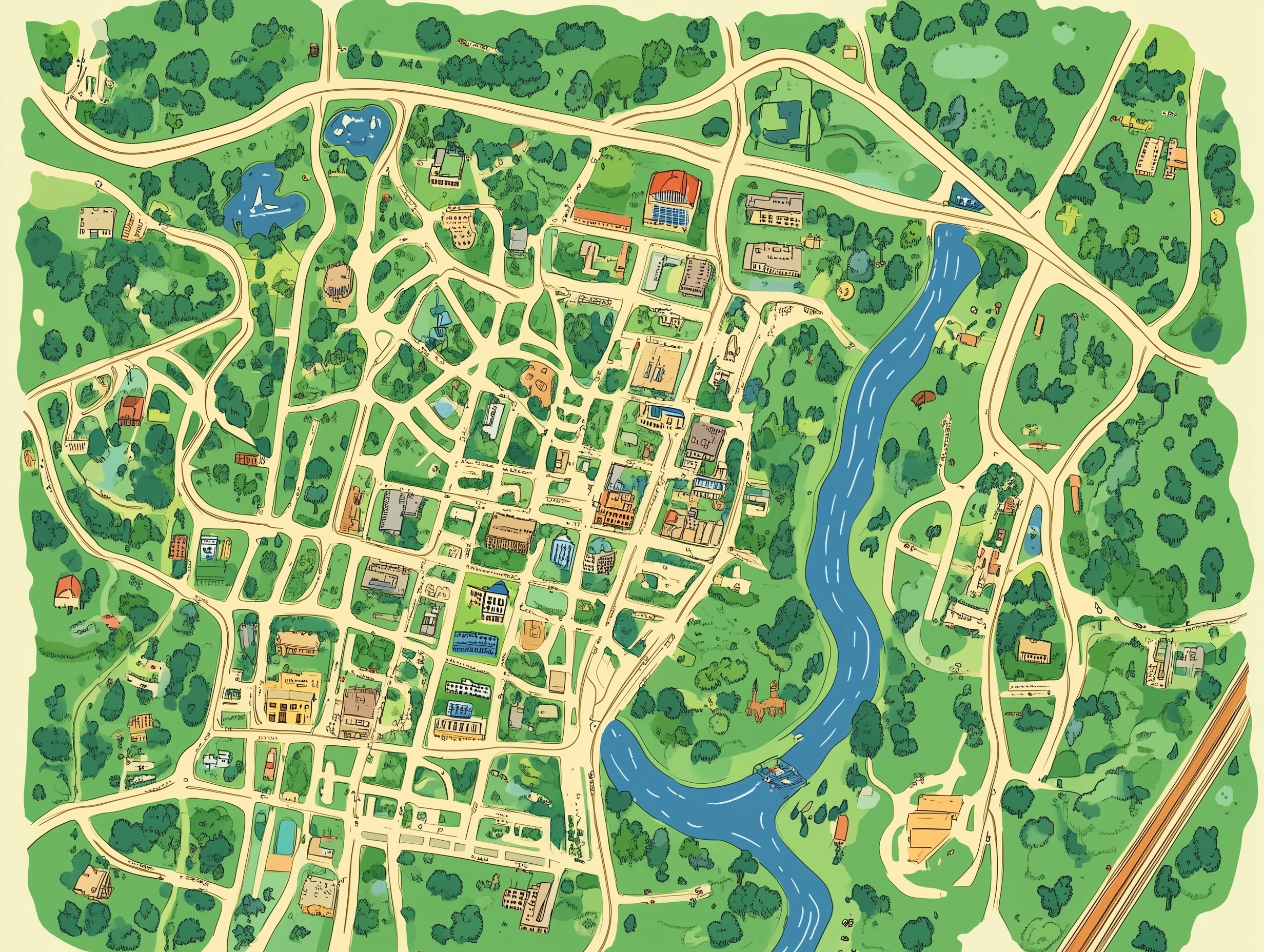 Studio Ghibli Style Austin Map - Top-Down View