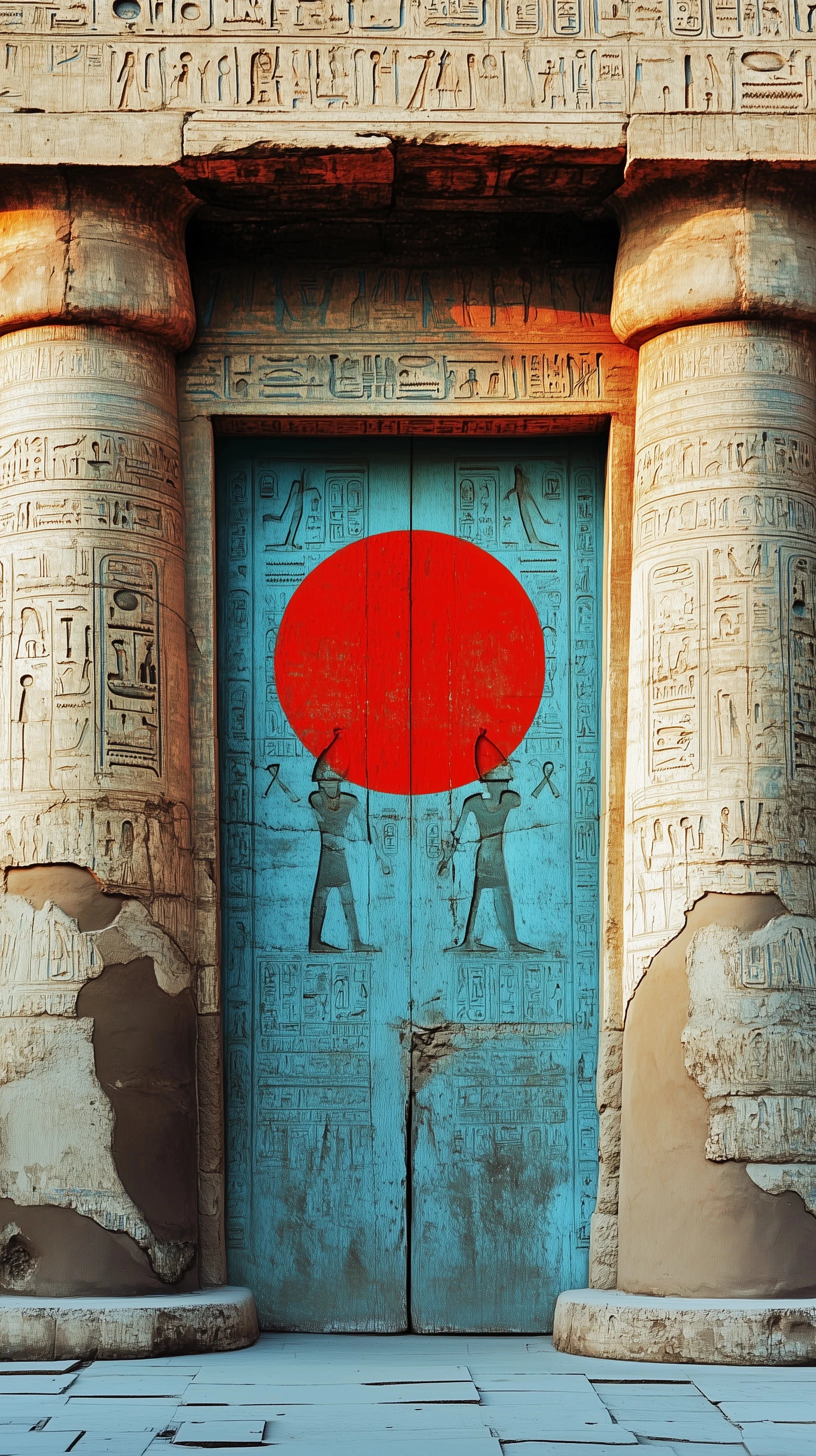 Vibrant Egyptian Temple Art: Blue & Red 4k+ Design