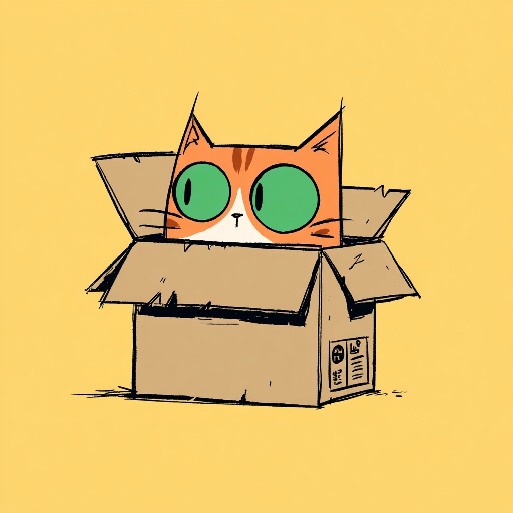 Adorable Orange Cat in a Colorful Box Tattoo Art