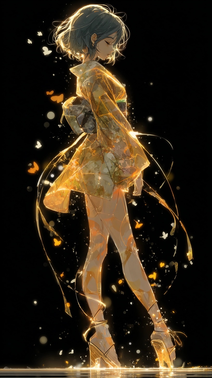 Kinetic Light Painting: Anime Girl in Gold Kimono