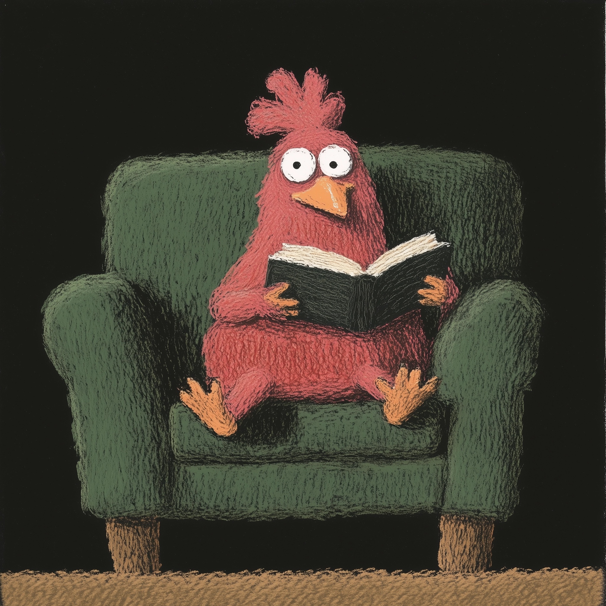 Cozy Ginger Chicken Reading in Armchair