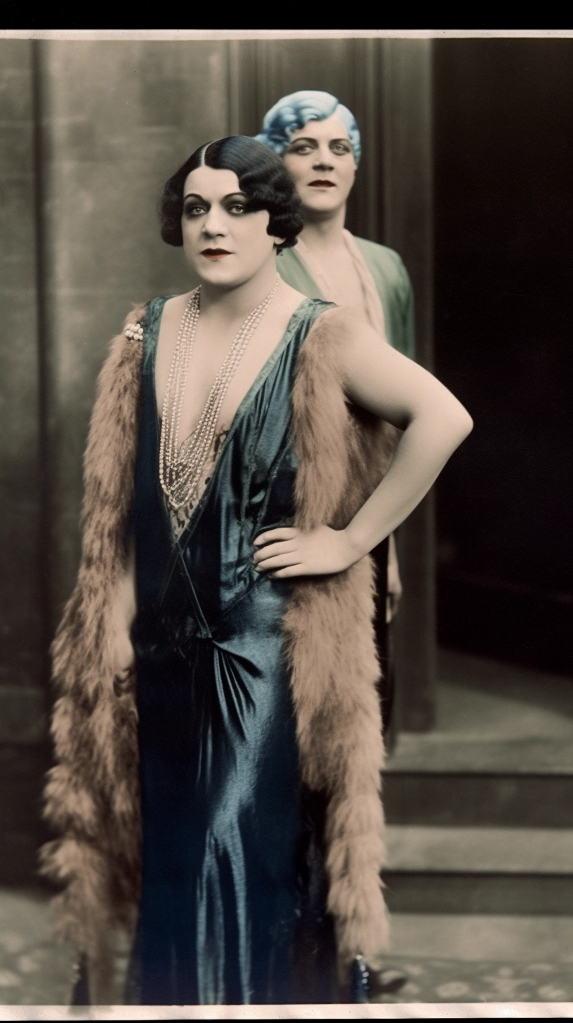 Colorized 1920s Film Still: Julian Eltinge as Drag Queen