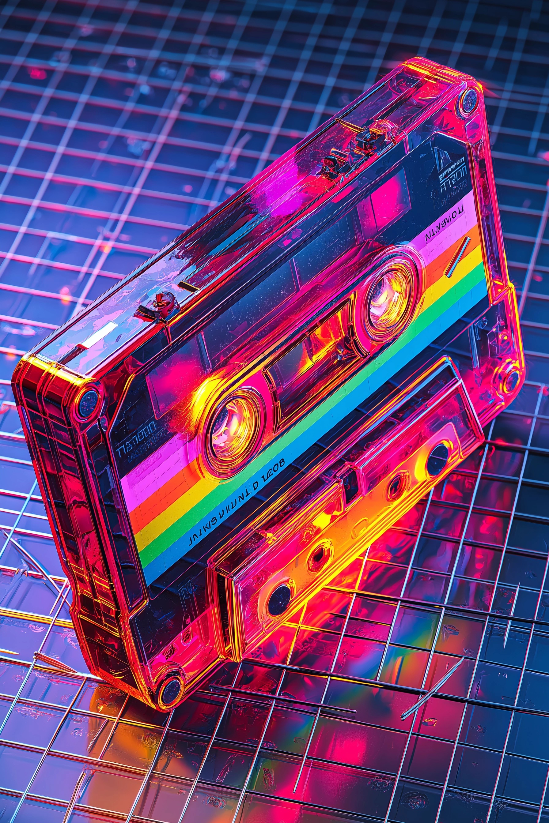 Vintage 1980s Neon Pink Cassette Tape Artwork