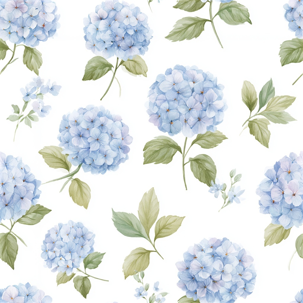 Pastel Blue Floral Hydrangea Watercolour Pattern