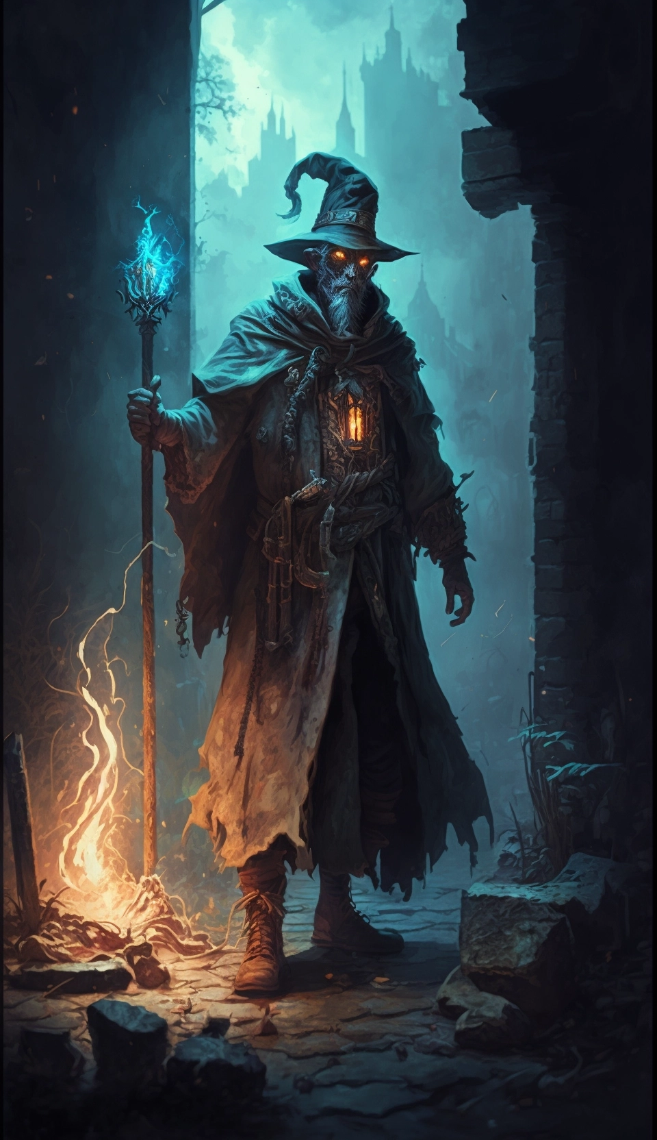 Powerful Wizard in Ruins - DND Fantasy Character