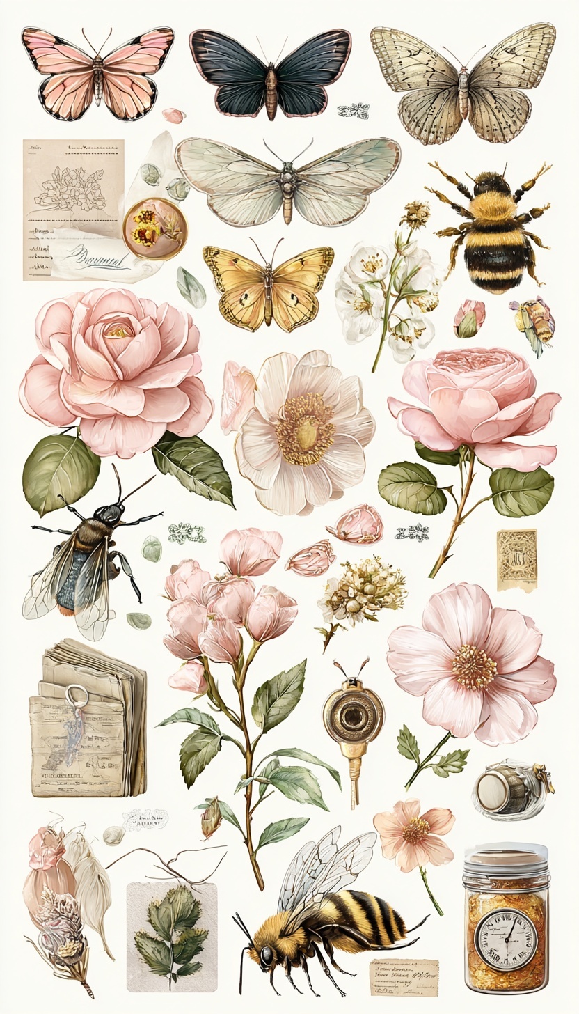 Vintage Insect Clipart: Soft Pastel Aesthetic