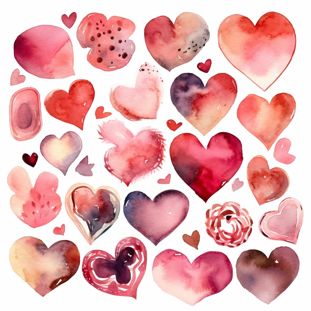 Whimsical Heart Clipart - Romantic Watercolor Illustrations