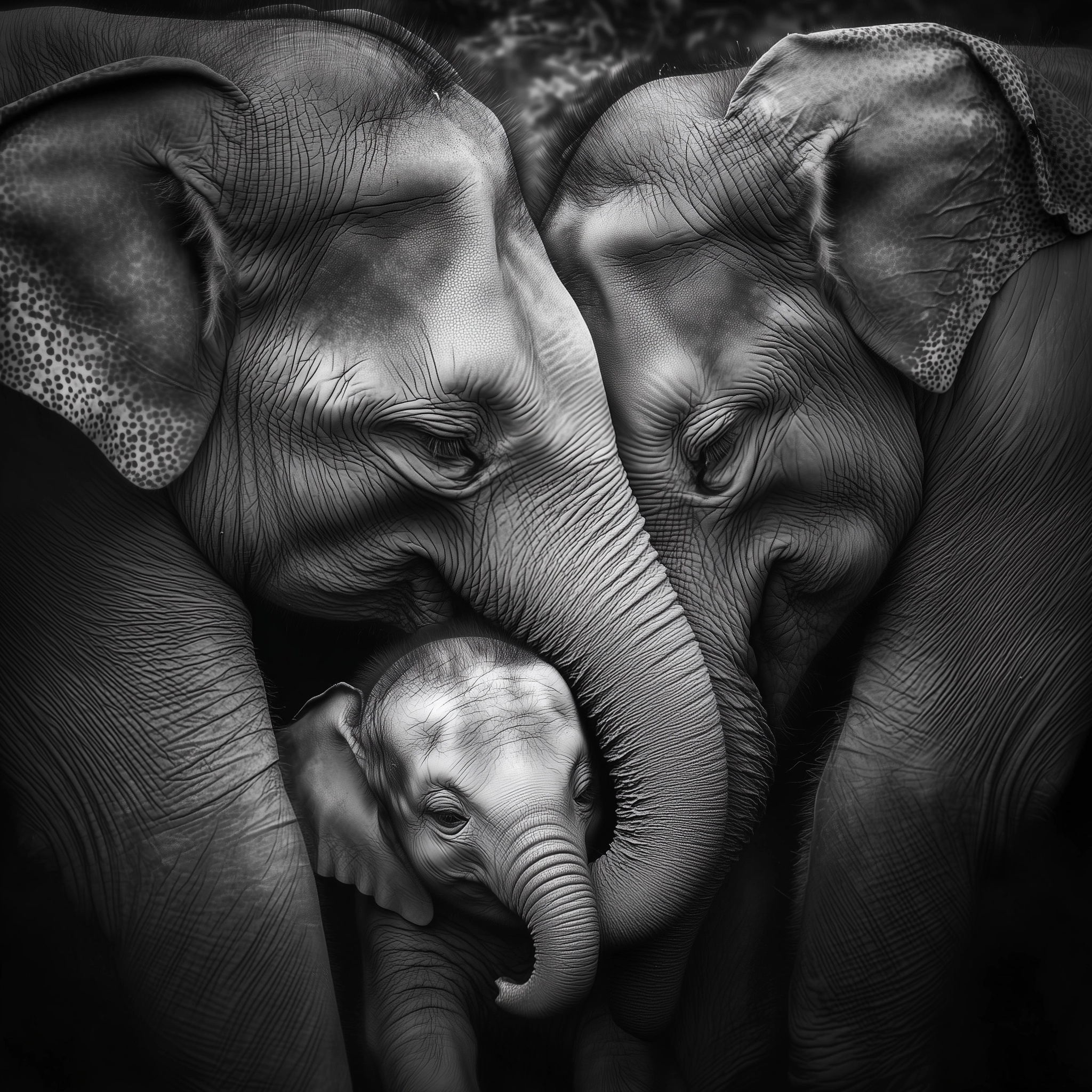 Love and Protection: Elephants in Black & White