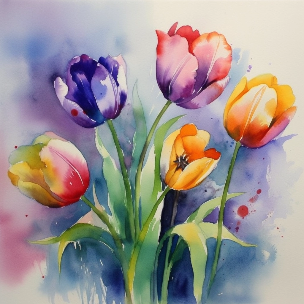 Watercolor Painting of Spring Flowers