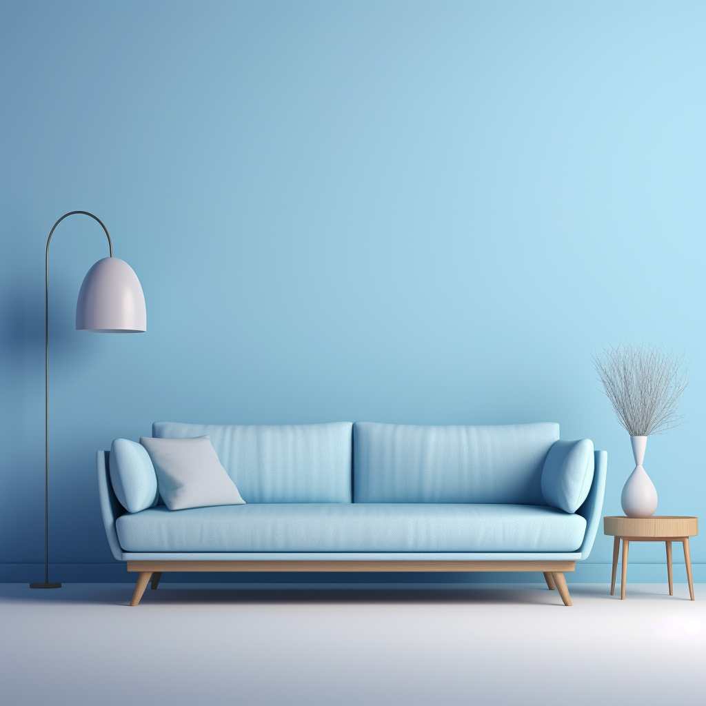 Modern Minimalistic Soft Blue Sofa: Cosiness & Sale Concept