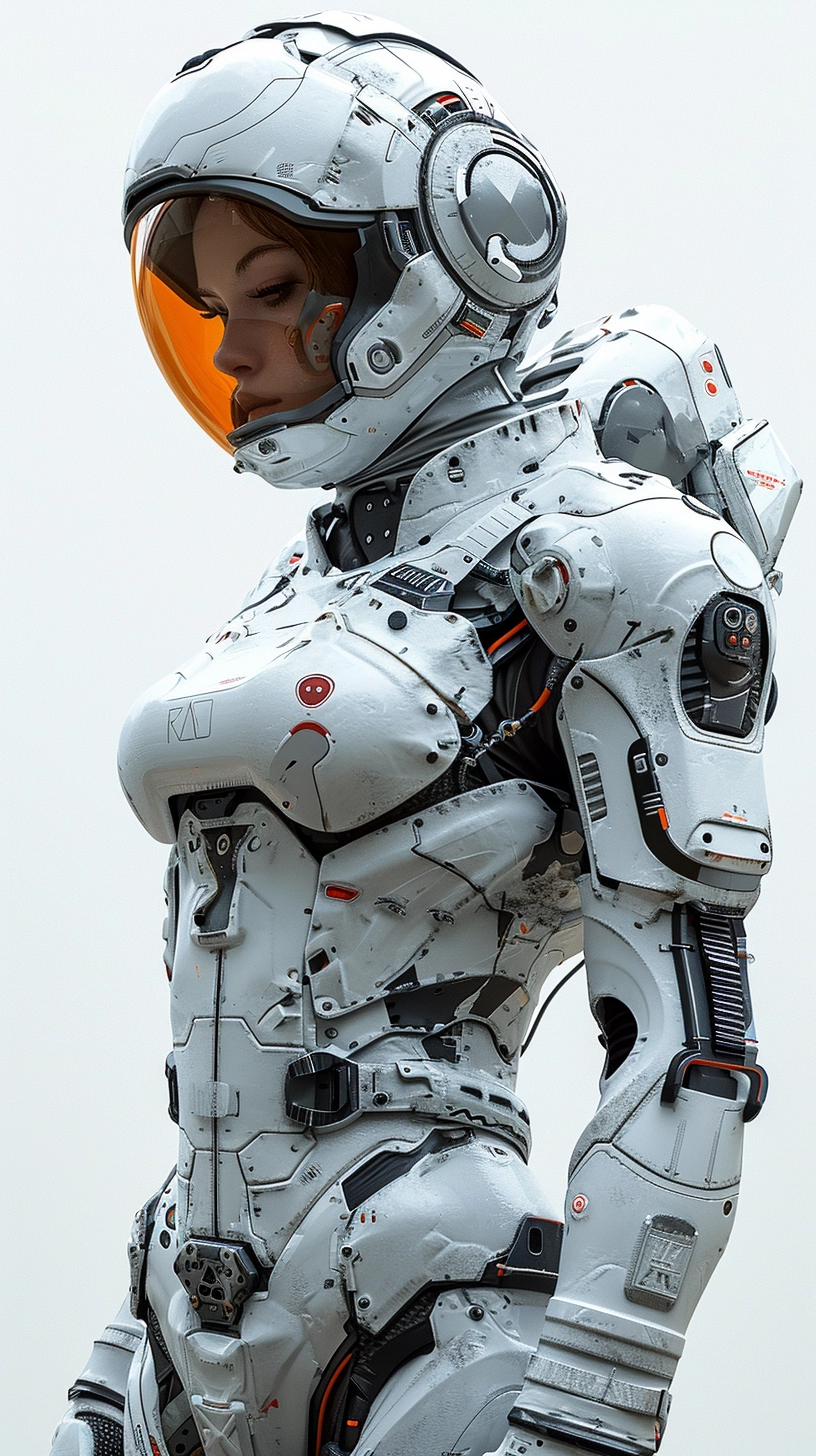 Futuristic Robotic Space Suit: Realistic Concept Art - Clean & Simple Design