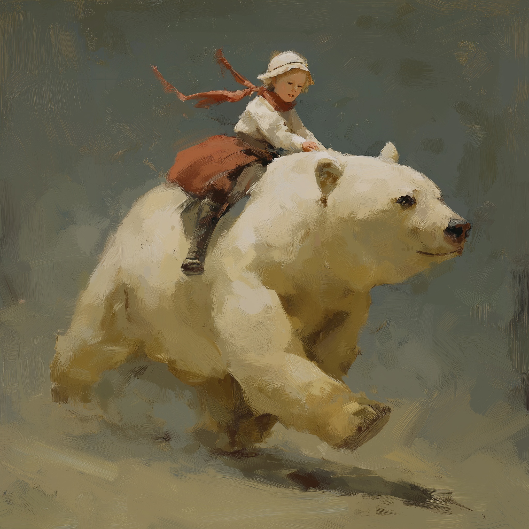 Playful Girl Joyfully Rides a Bear