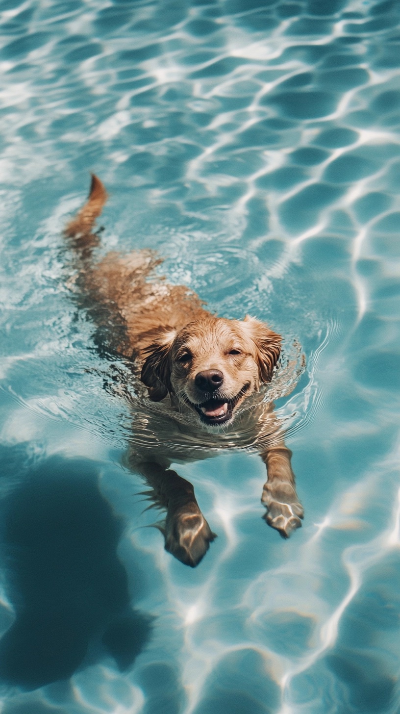 Charming Dog Splashing in a Serene Pool