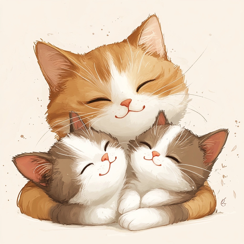 Heartwarming Anime: Mother Cat and Kittens