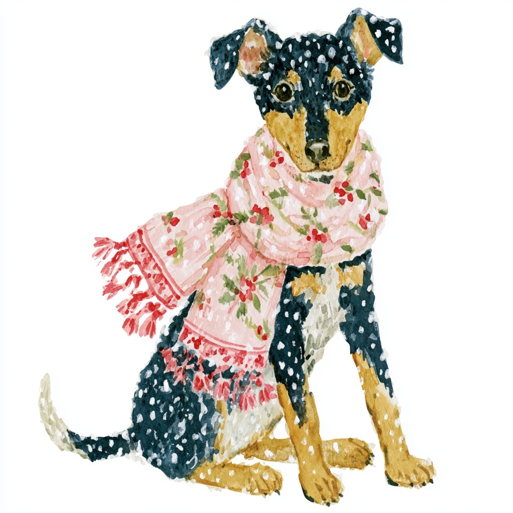 Cozy Winter Dog Illustration for Holiday Decor