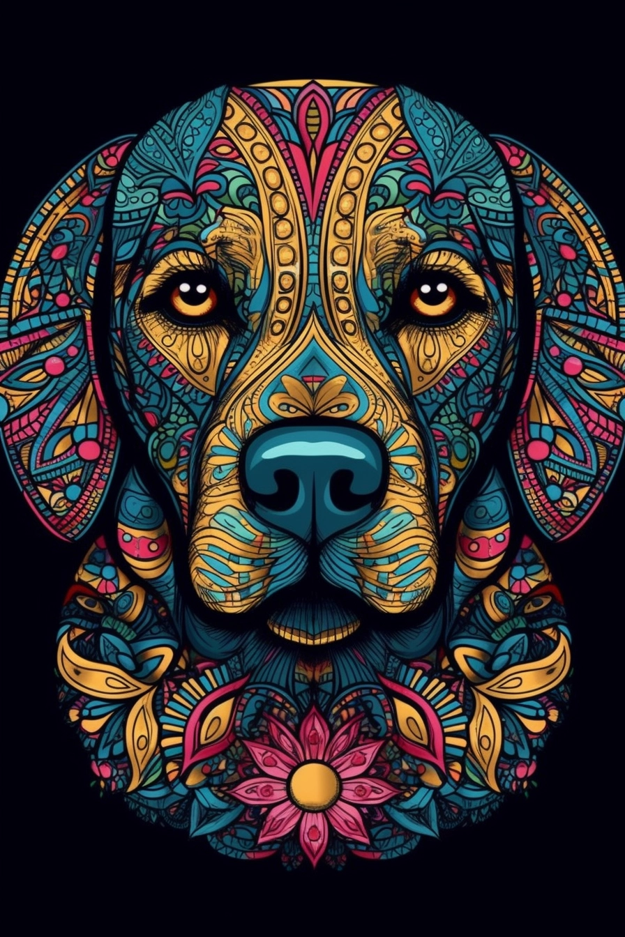 Multicolored Mandala & Labrador Retriever Coloring Page