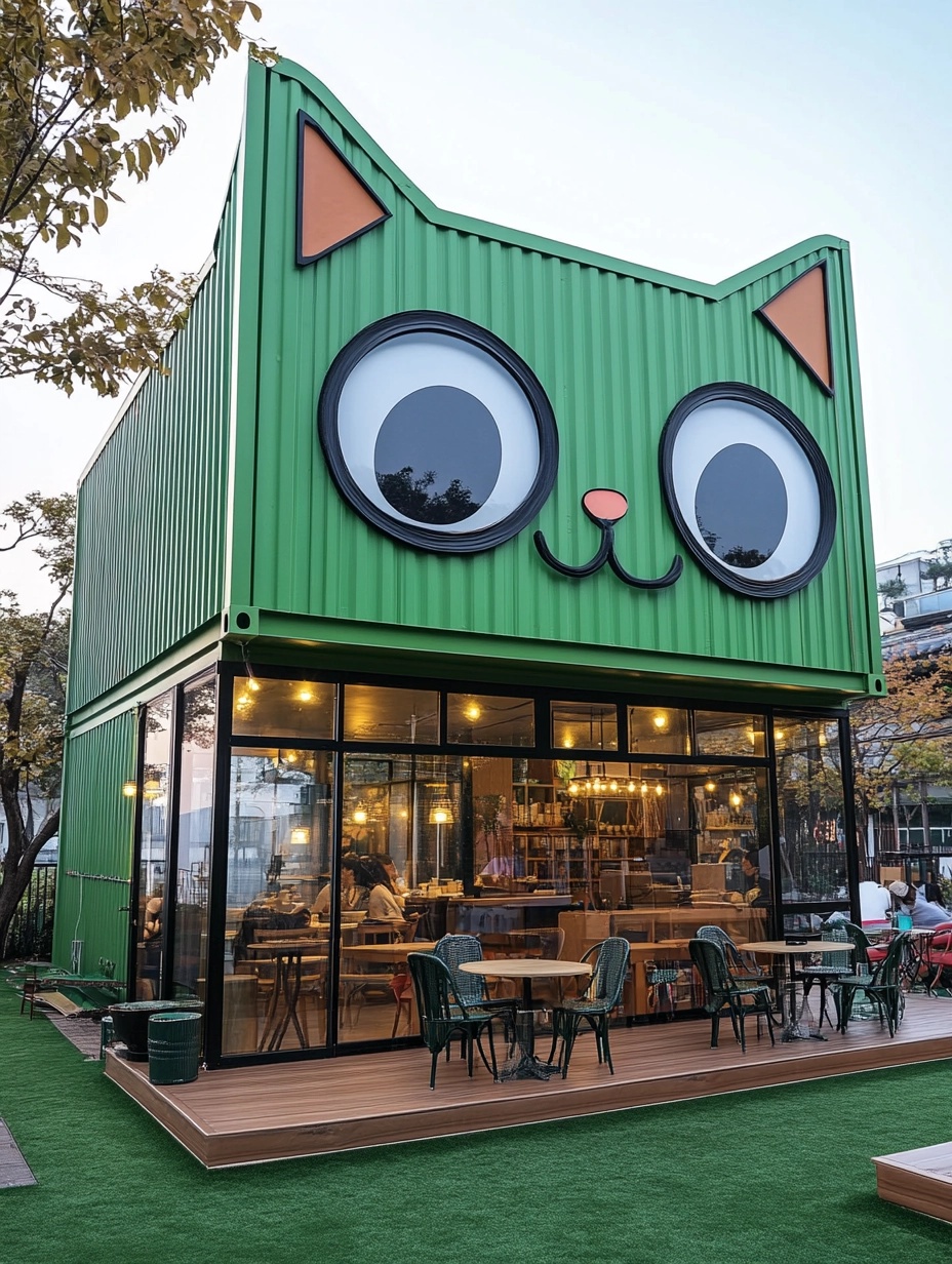 Explore the Unique Green Cat Container House!