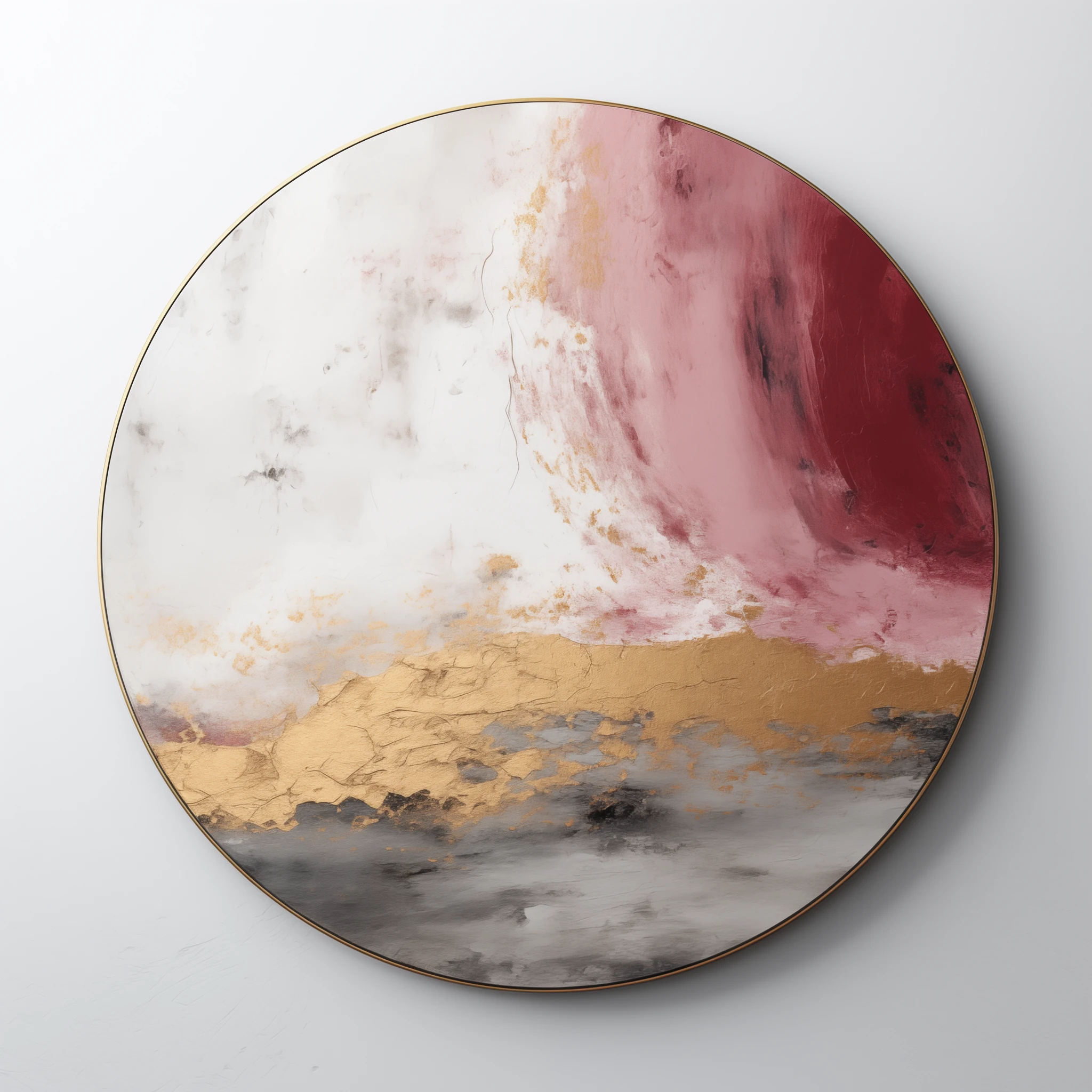 Abstract Minimalist: Gray Pink Striped Circle with Burgundy Accents