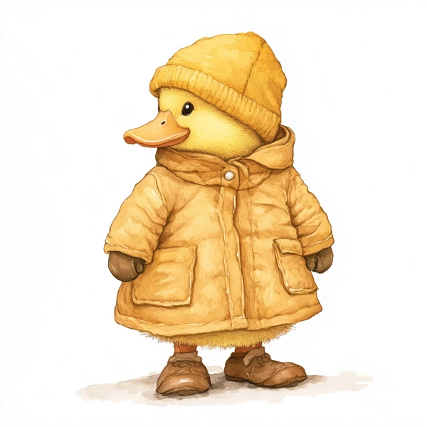 Adorable Winter Baby Duck Watercolor Art