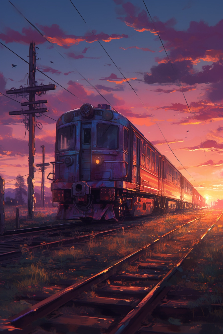 Dreamy Sunset Train Ride: Pixel Art & Anime Vibes