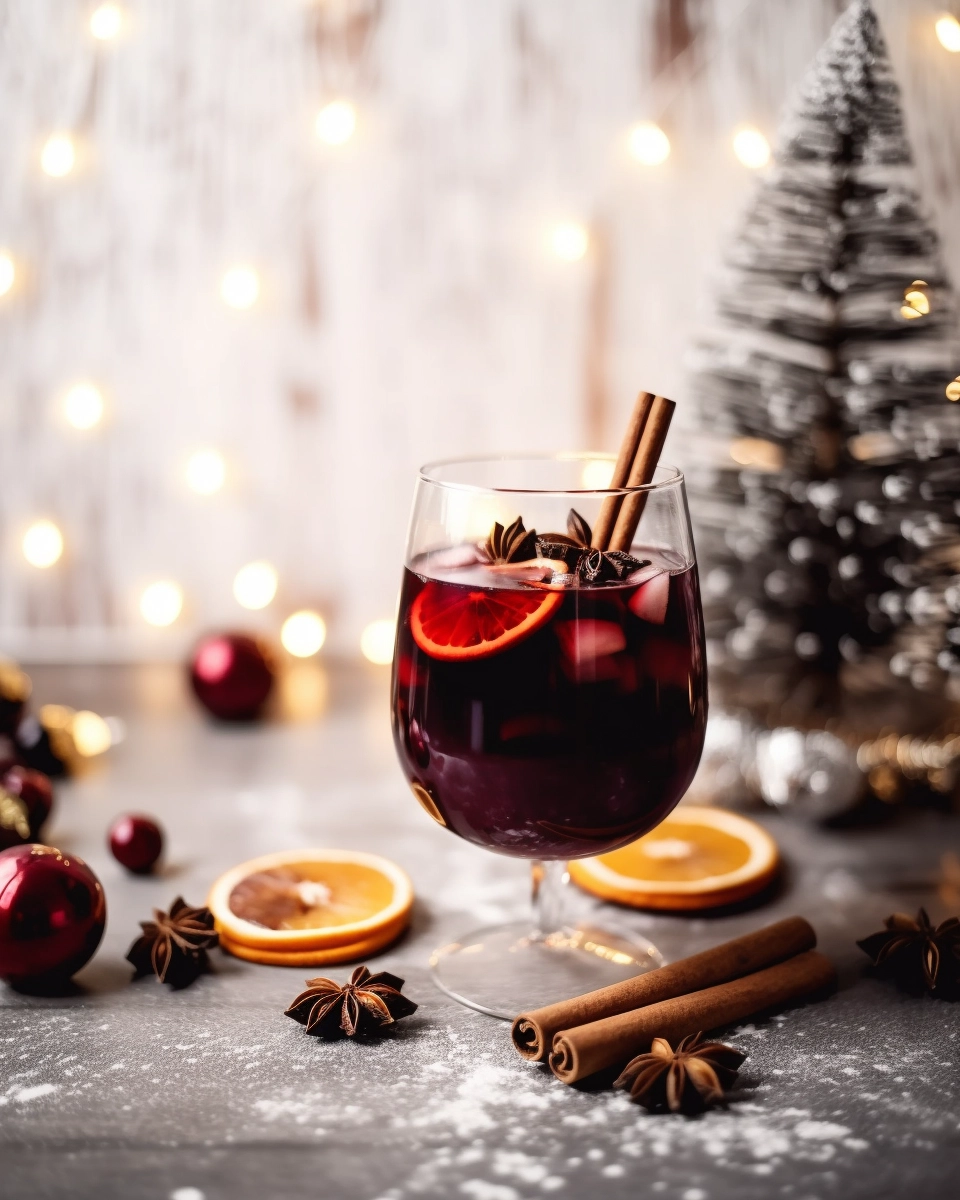 Eco-Friendly Crafted Christmas Drink: Red Wine with Cinnamon and Dried Fruits