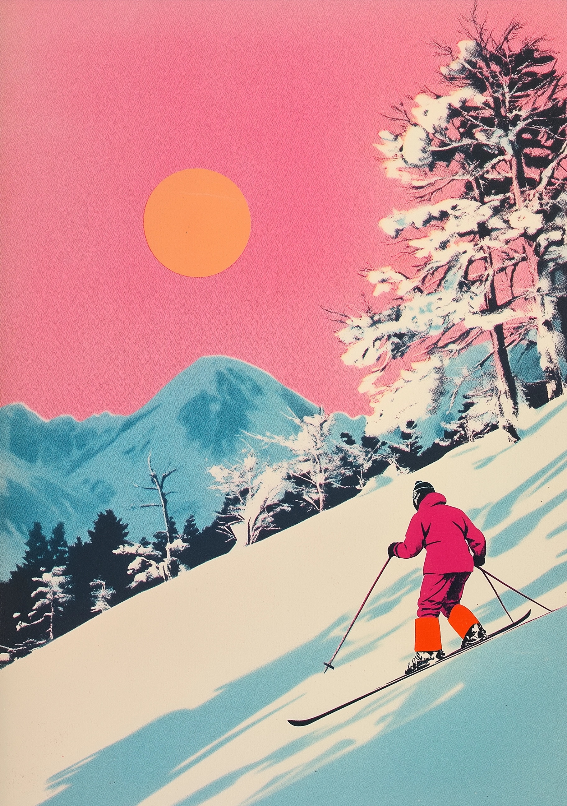 Vintage 1960s Japan Skiing Postcard Art