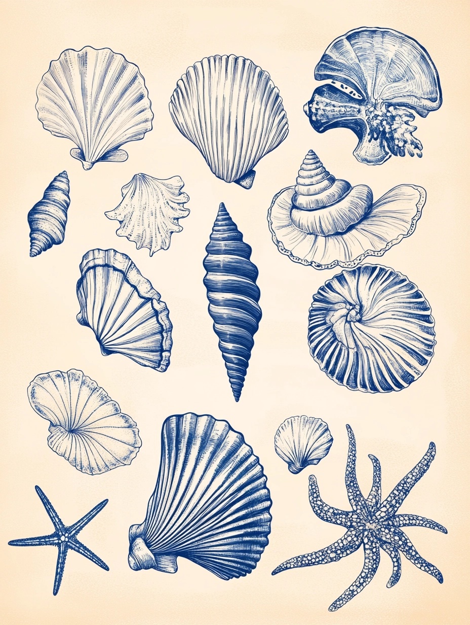 Charming Seashells: Hand-Drawn Ocean Art