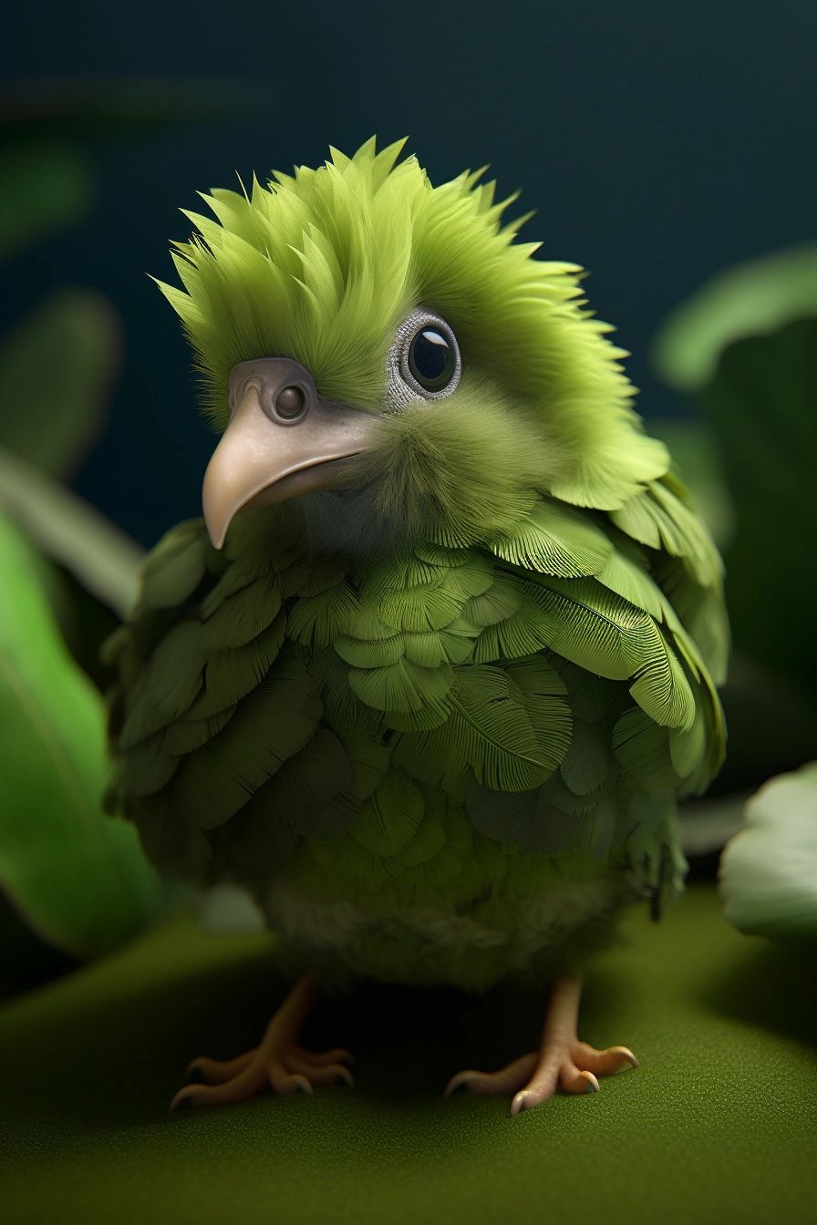 Cute Olive Green Chick with Vegetable Feather