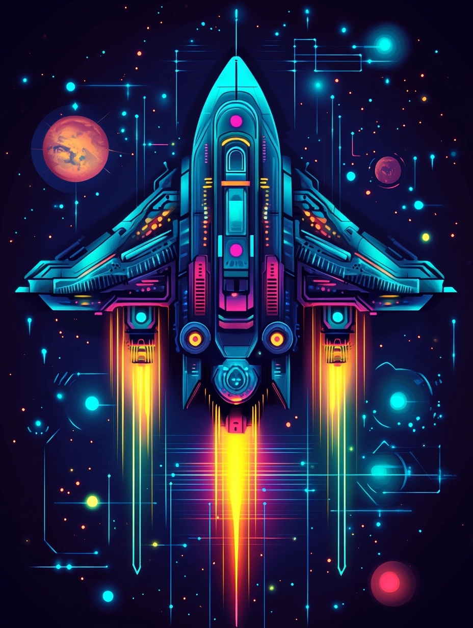 Vibrant Sci-Fi Spaceship Design with Neon Accents