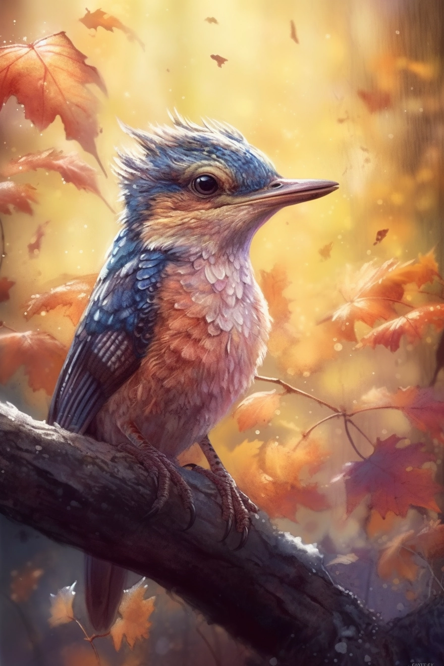 Magipunk Bird in Birch Forest: Illustrated by Alan Lee & Artgerm