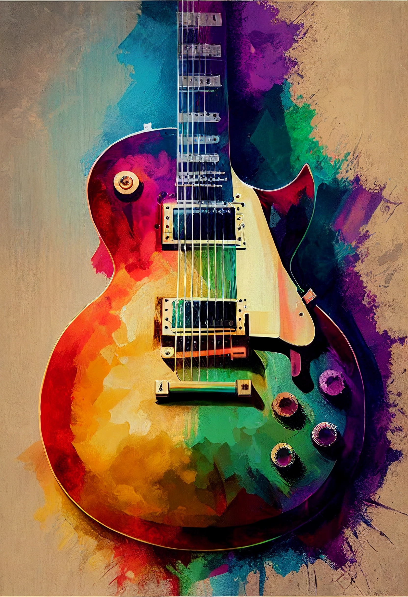 Colorful Gibson Les Paul Painting in Fred Jourdain Style