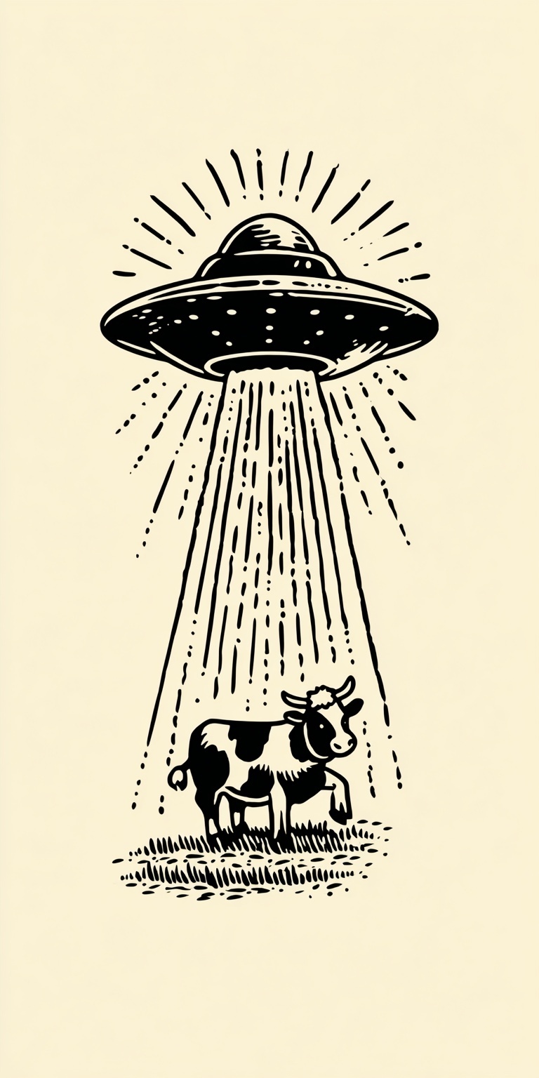 Retro 1950s UFO Cow Abduction T-Shirt Design