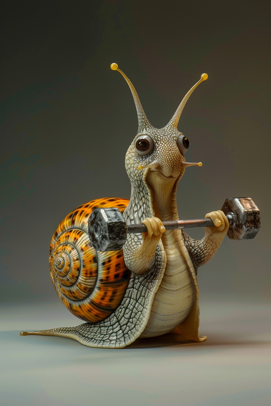 Muscle-Bound Snail with Sports Dumbbells in HD