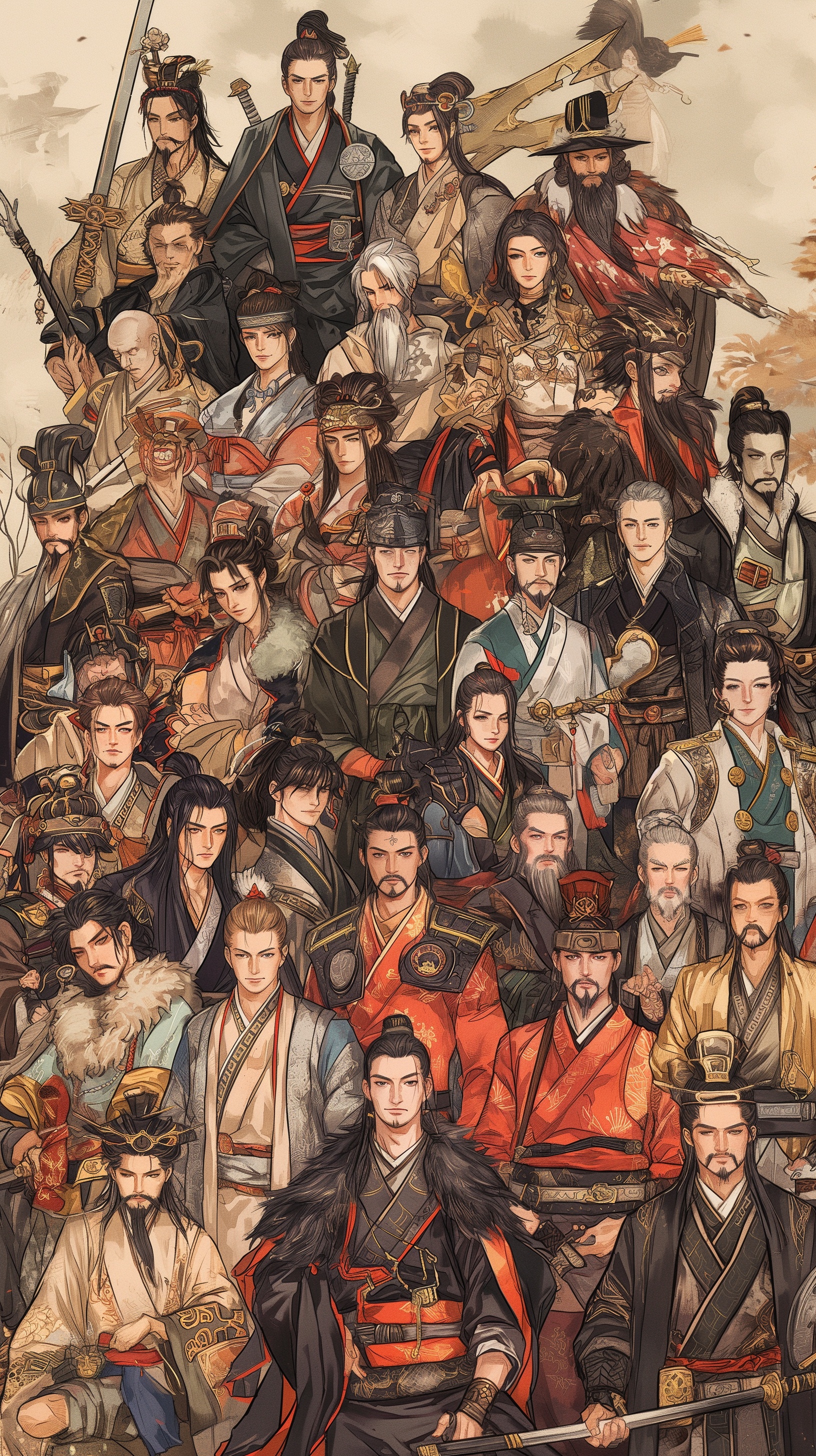 30 Male Characters in Manga Style Outfits from Various Chinese Dynasties