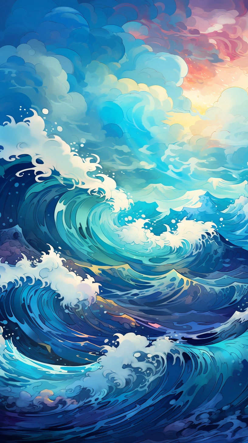 Captivating Sunset: Roaring Blue Ocean Waves