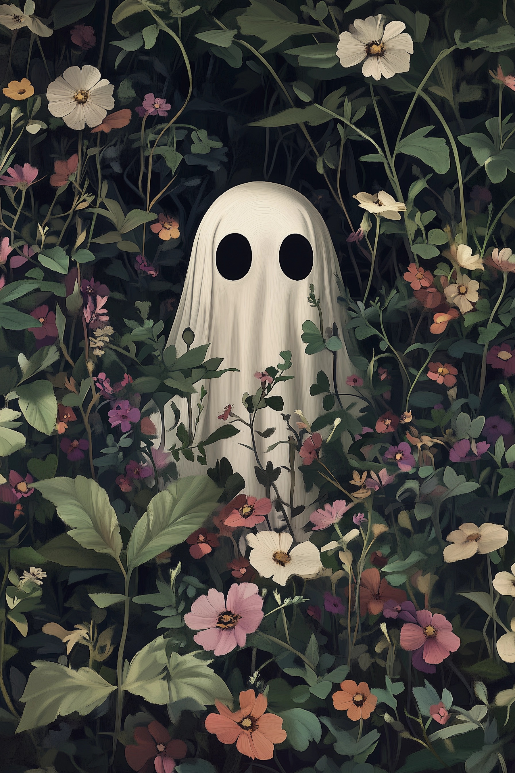 Enchanting Ghost Among Flowers - Dreamy Art Piece