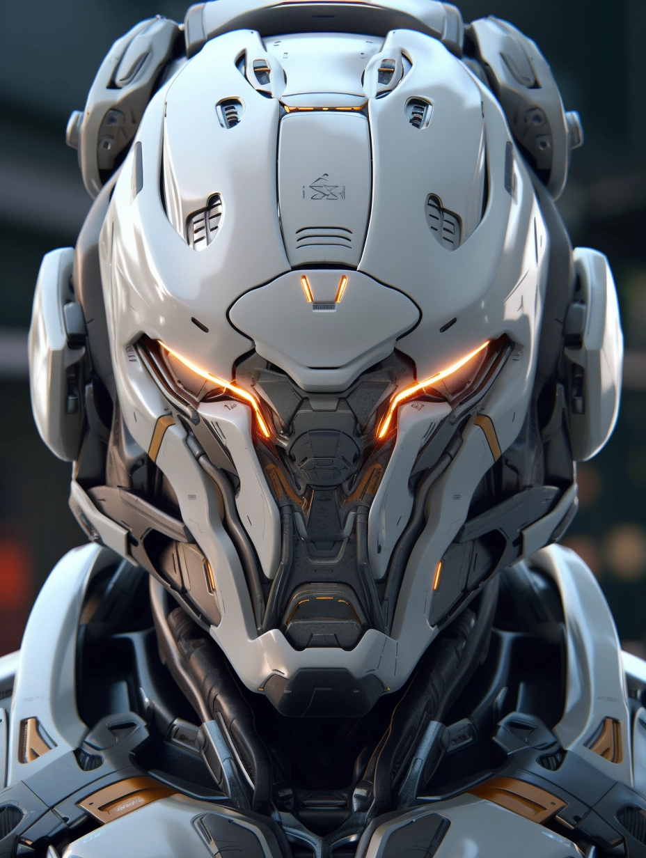 Ultra-Realistic Mecha Head in Futuristic Space