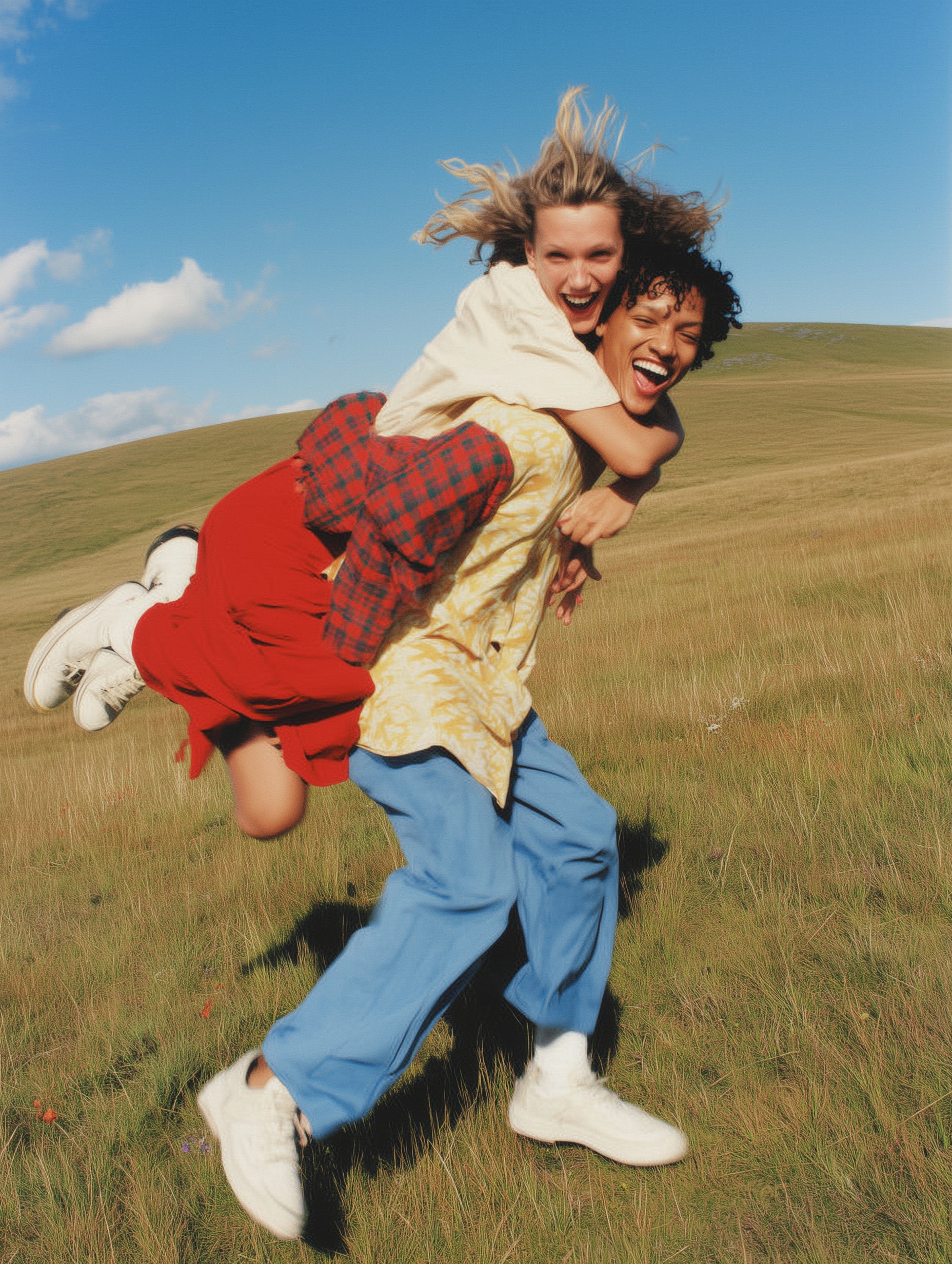 Joyful Fashion Moment in a Sunlit Field