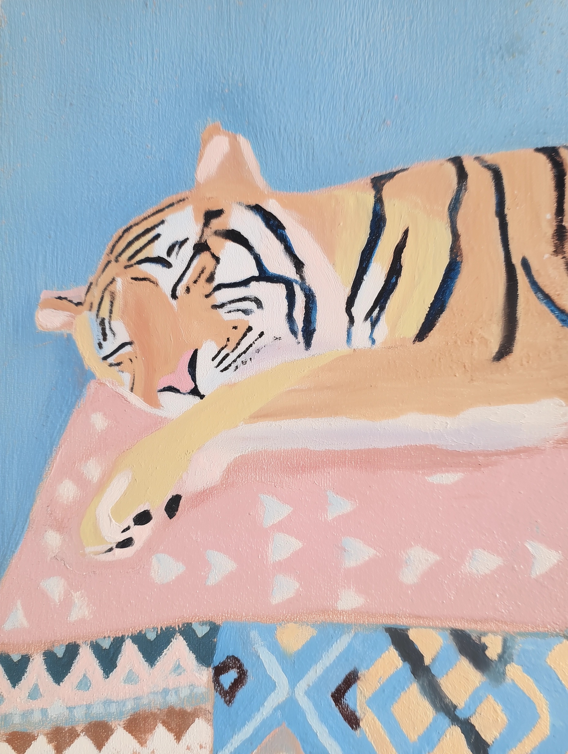 Cozy Tiger Napping on a Couch