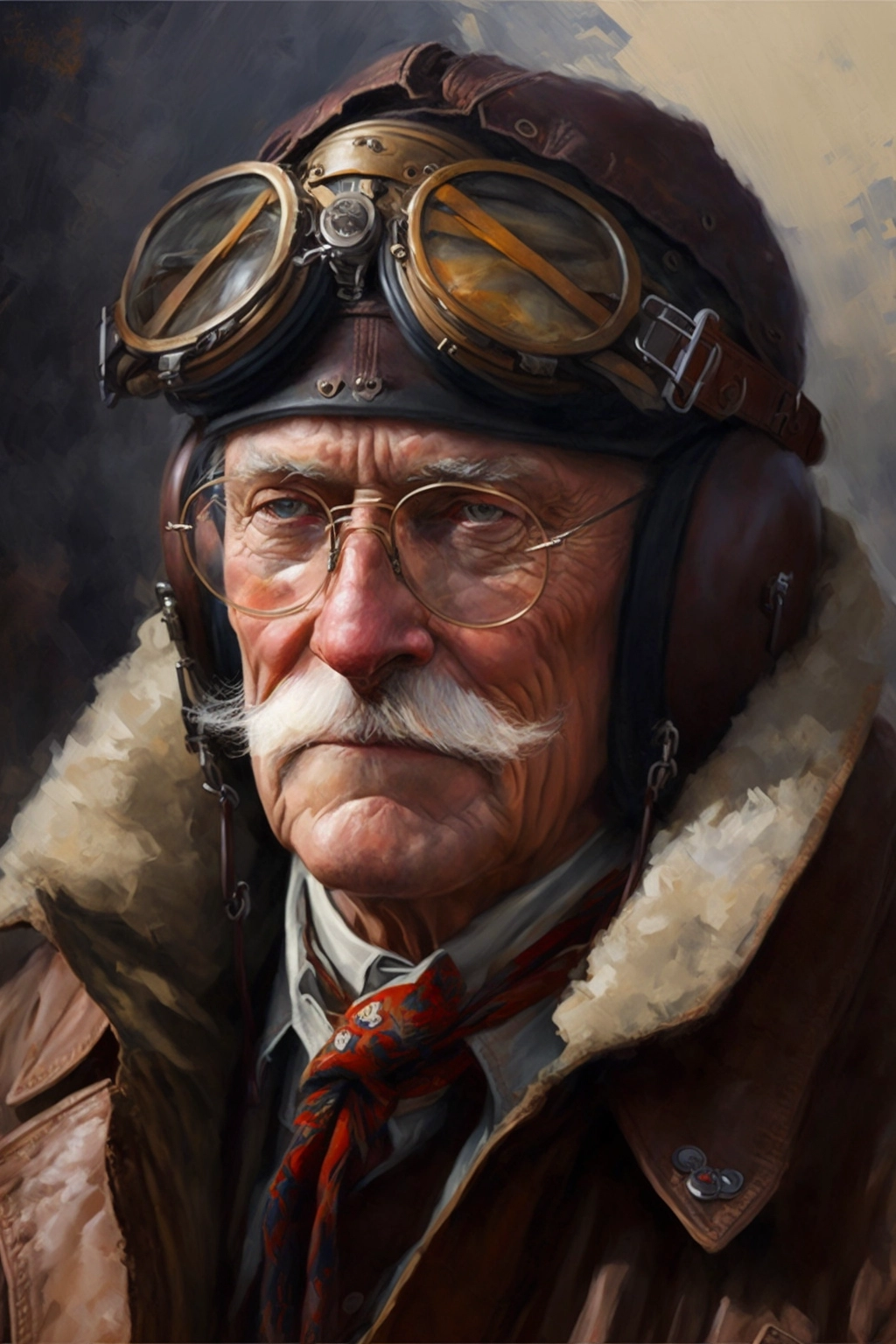 Vintage Pilot Oil Painting