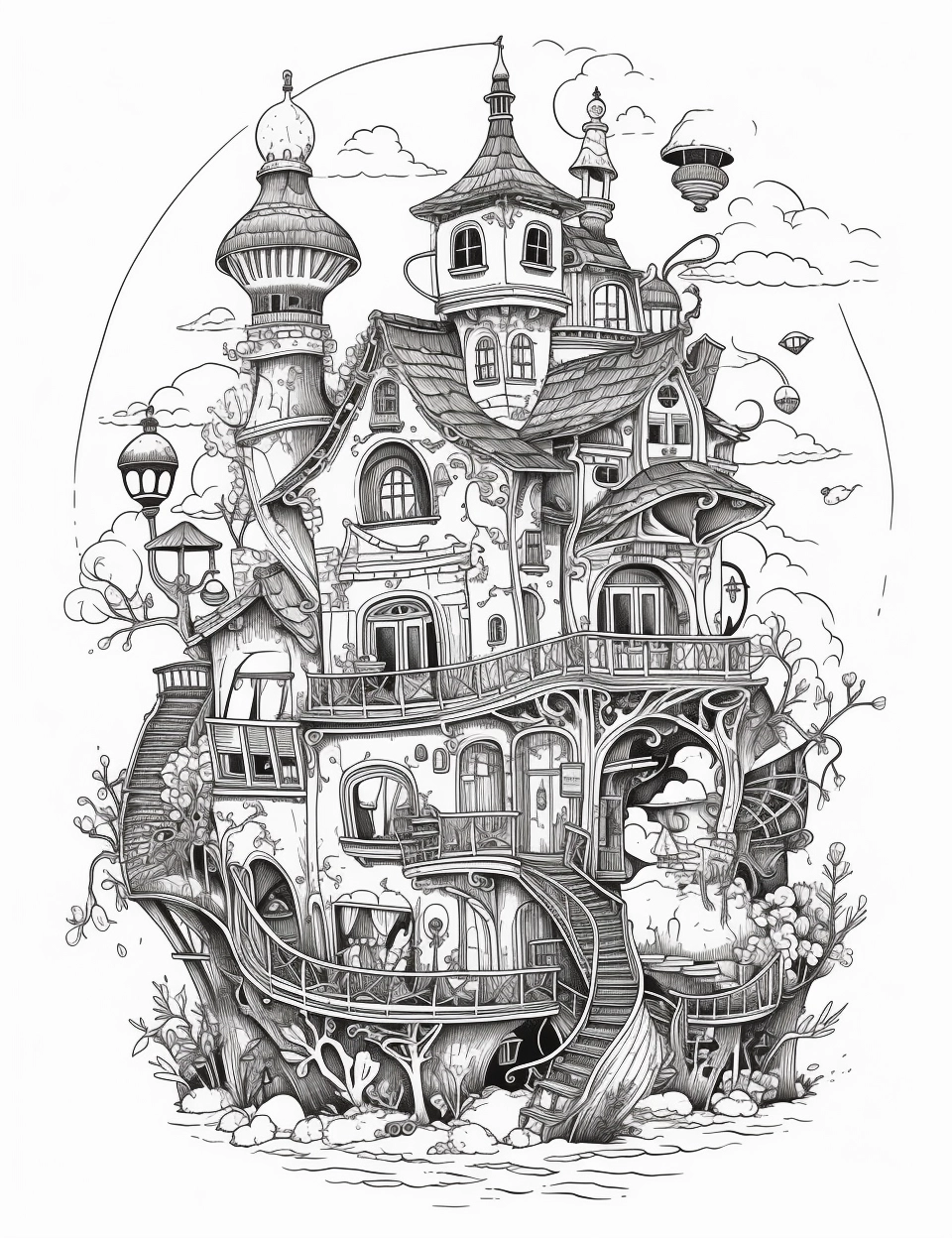 Vintage Fairytale House with Cute Animals