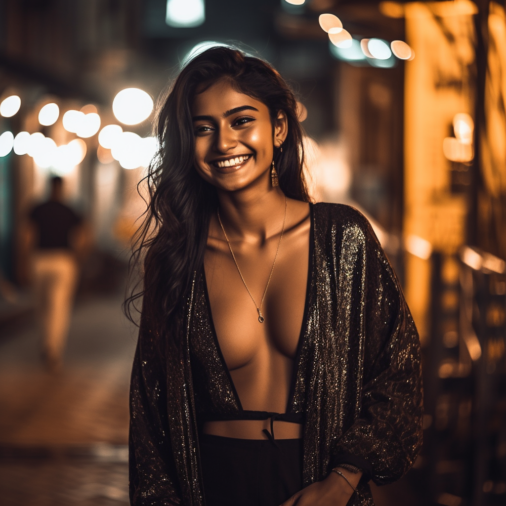 Stunning Indian Fashion Influencer: Nighttime Street Style