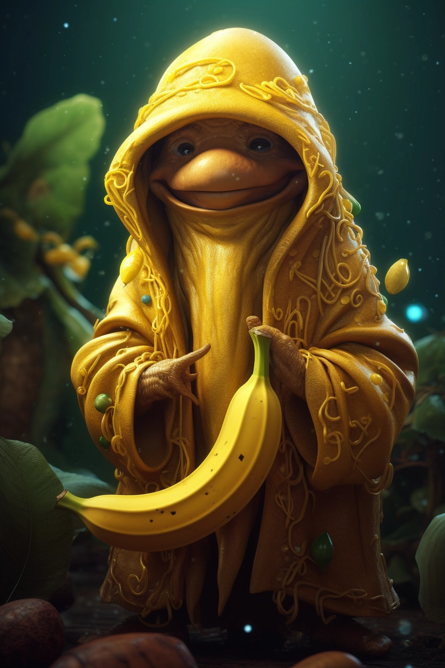 Realistic Banana Character Design with Magic Light